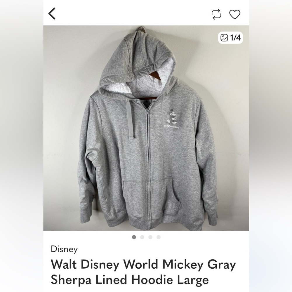Disney Gray Sherpa Hoodie with Logo large NWT